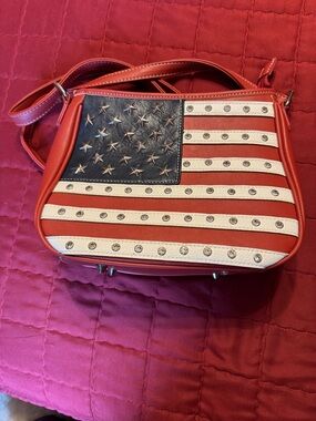 Studded American Flag Crossbody Bag in Red, White & Blue